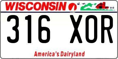 WI license plate 316XOR