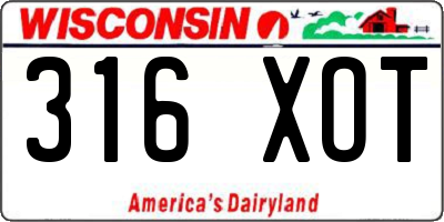 WI license plate 316XOT