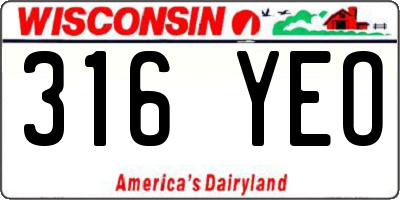 WI license plate 316YEO