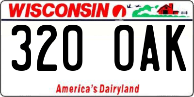 WI license plate 320OAK