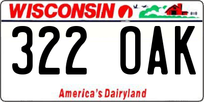 WI license plate 322OAK