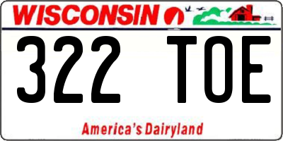 WI license plate 322TOE