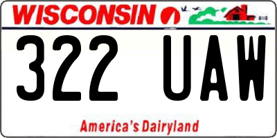 WI license plate 322UAW
