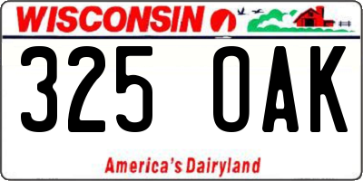 WI license plate 325OAK