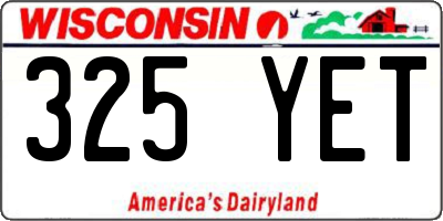 WI license plate 325YET