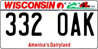 WI license plate 332OAK