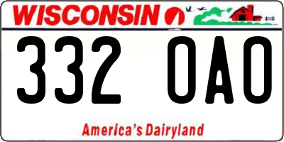WI license plate 332OAO