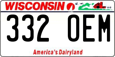 WI license plate 332OEM
