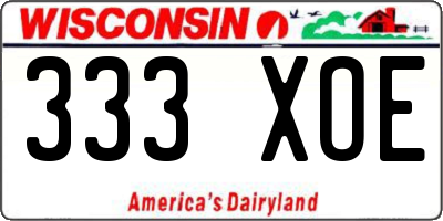 WI license plate 333XOE