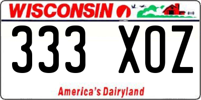 WI license plate 333XOZ