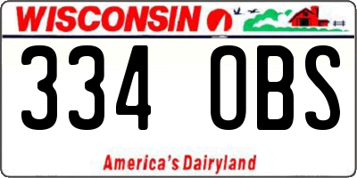 WI license plate 334OBS
