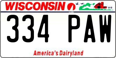 WI license plate 334PAW