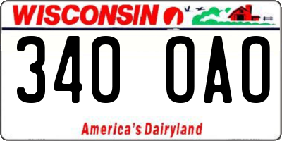WI license plate 340OAO
