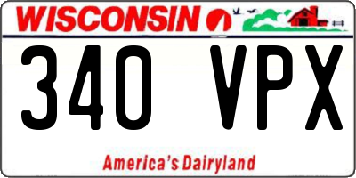 WI license plate 340VPX