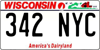 WI license plate 342NYC