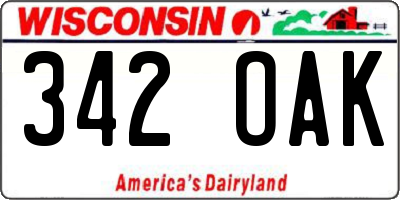 WI license plate 342OAK
