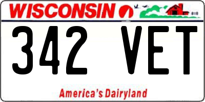 WI license plate 342VET
