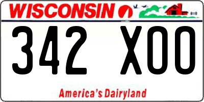 WI license plate 342XOO