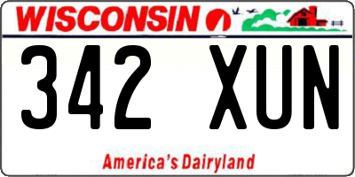 WI license plate 342XUN