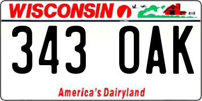WI license plate 343OAK