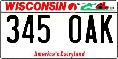 WI license plate 345OAK