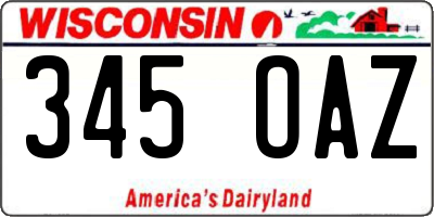 WI license plate 345OAZ