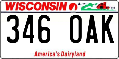 WI license plate 346OAK