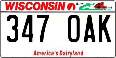WI license plate 347OAK