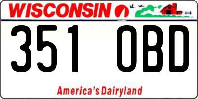 WI license plate 351OBD