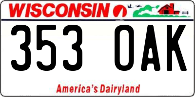 WI license plate 353OAK