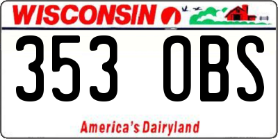 WI license plate 353OBS