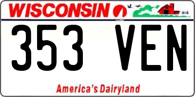 WI license plate 353VEN