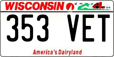 WI license plate 353VET