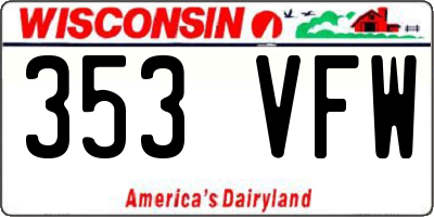 WI license plate 353VFW