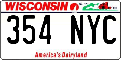 WI license plate 354NYC