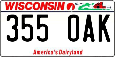 WI license plate 355OAK