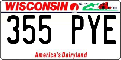 WI license plate 355PYE