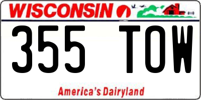 WI license plate 355TOW