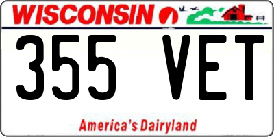 WI license plate 355VET