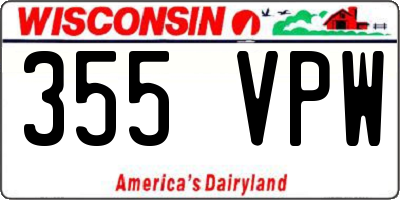 WI license plate 355VPW