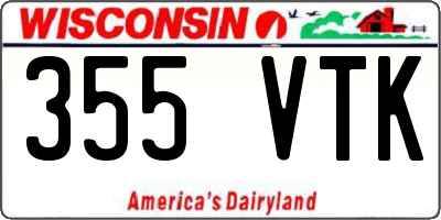 WI license plate 355VTK