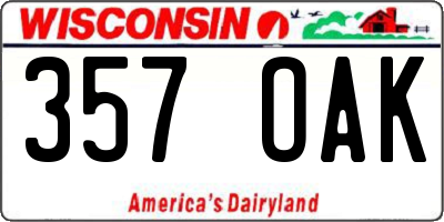 WI license plate 357OAK