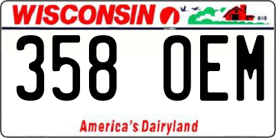 WI license plate 358OEM