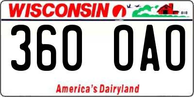 WI license plate 360OAO