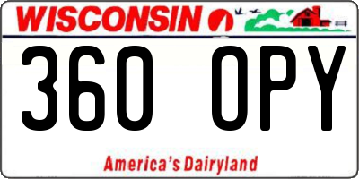 WI license plate 360OPY