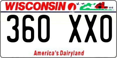 WI license plate 360XXO