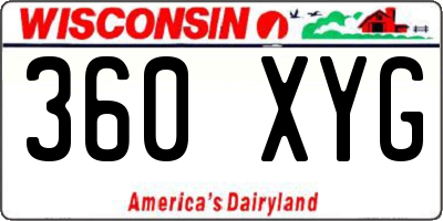 WI license plate 360XYG