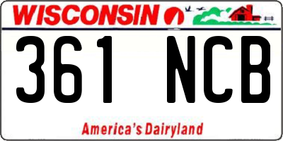 WI license plate 361NCB