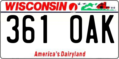WI license plate 361OAK