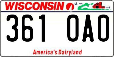 WI license plate 361OAO